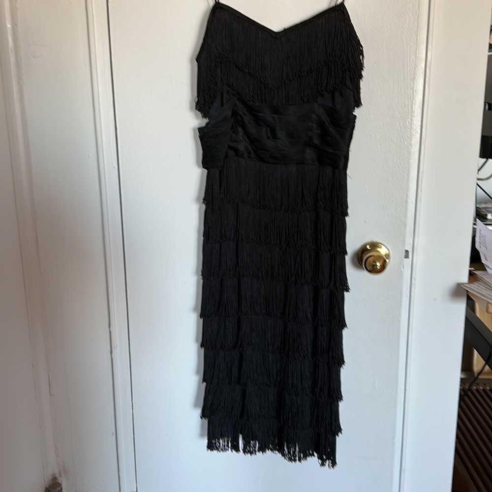 Vintage fringe dress with satin cumberbund